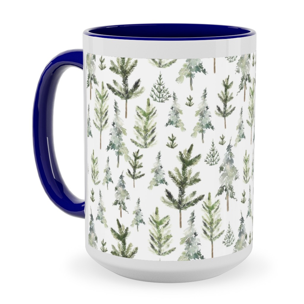 Winter Landscape Ceramic Mug, Blue, , 15oz, Green, Classic Green
