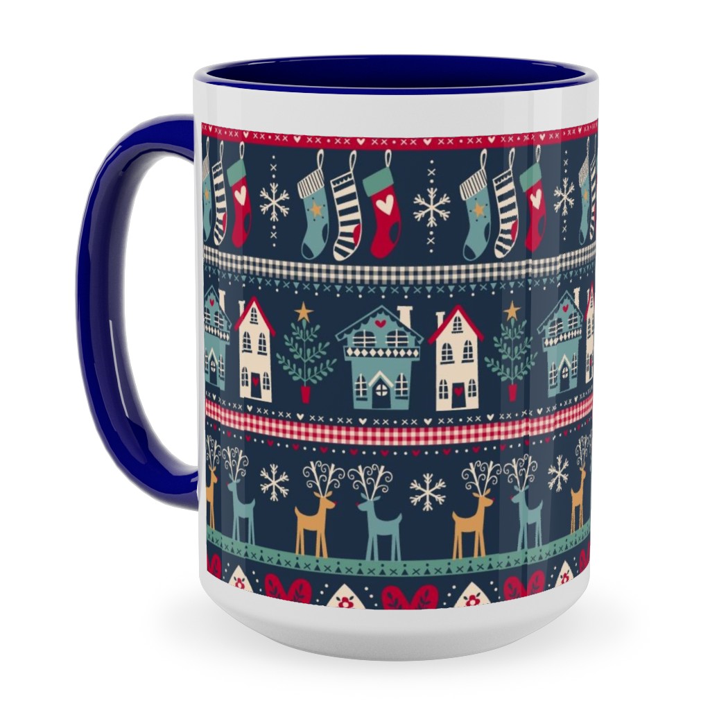 Nordic Vintage Christmas Ceramic Mug, Blue, , 15oz, Multicolor, Park Night