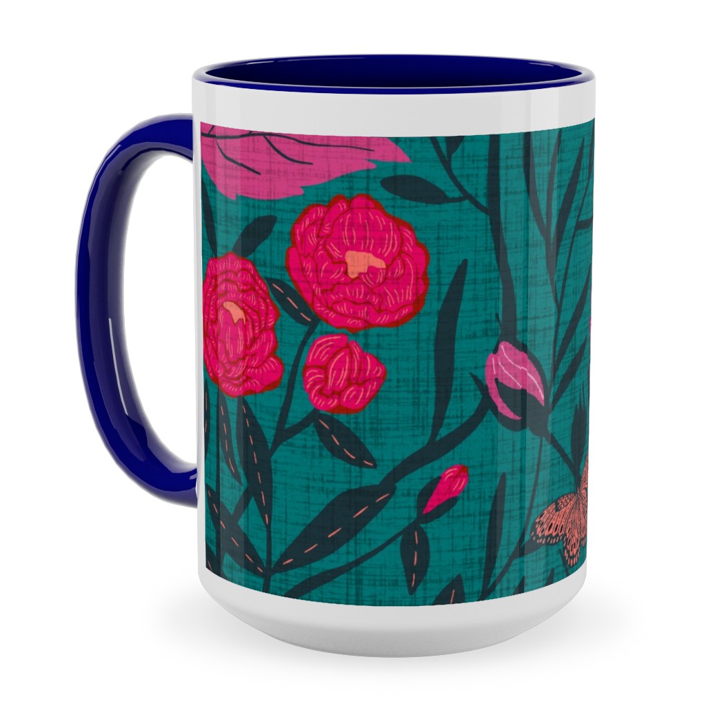 Modern Chintz Ceramic Mug, Blue, , 15oz, Green, Classic Green