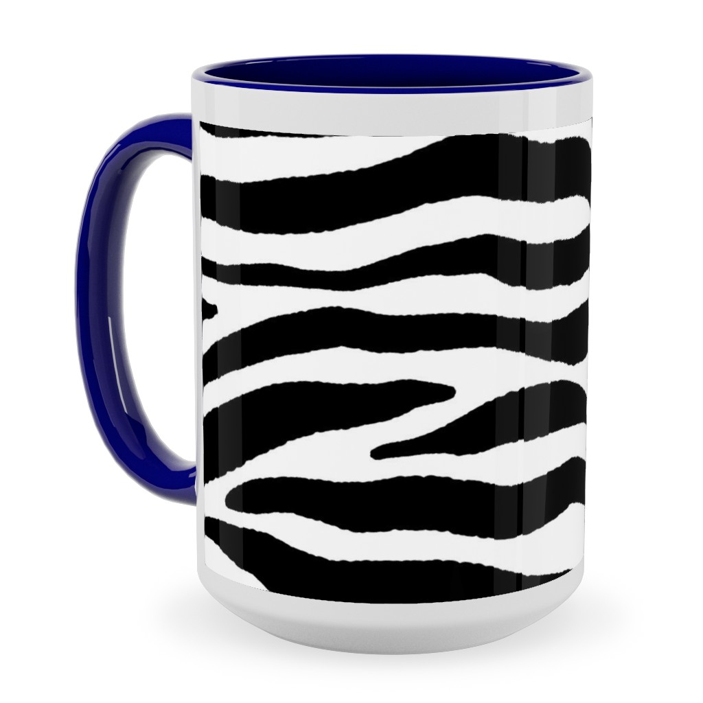 Zebra Print - Black and White Ceramic Mug, Blue,  , 15oz, Black