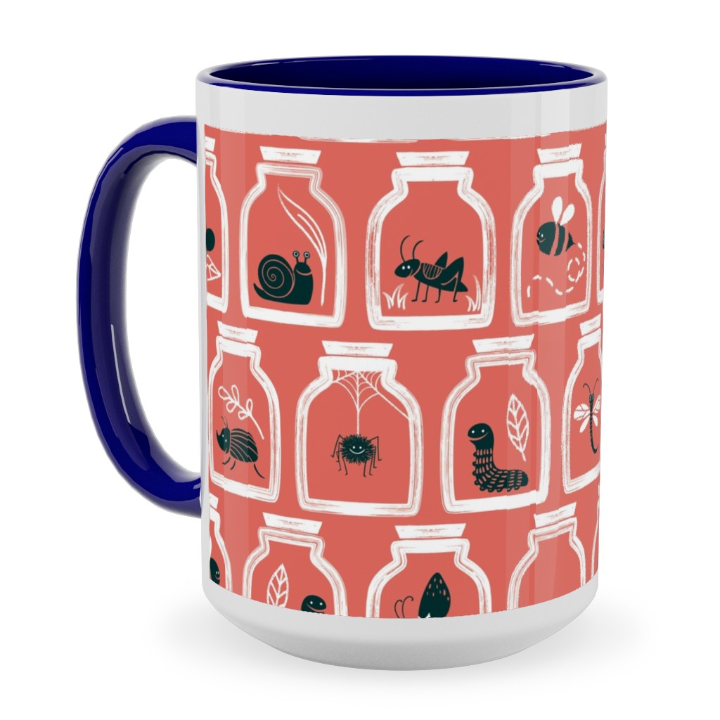 a Collection of Bugs Ceramic Mug, Blue,  , 15oz, Pink