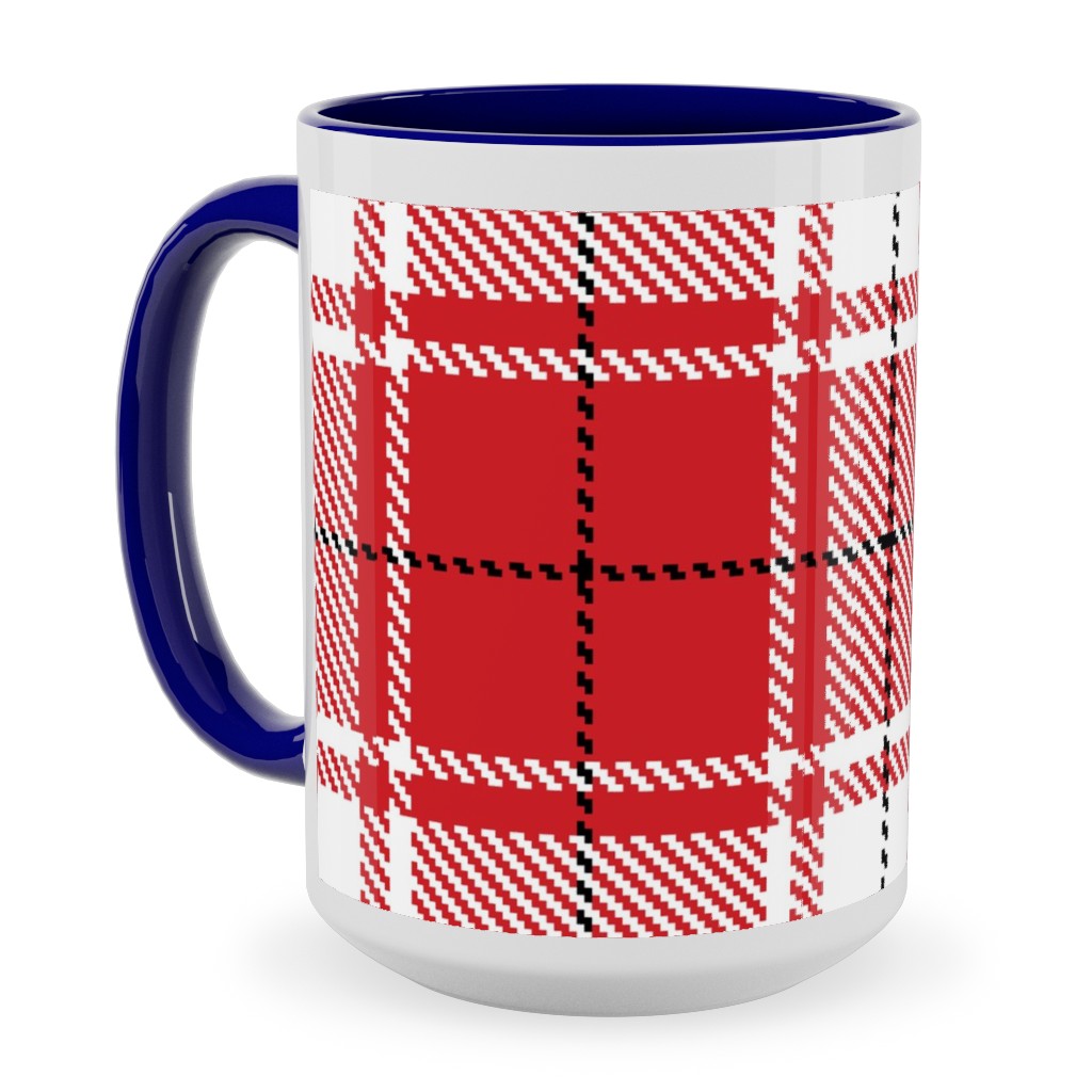 Tartan - White and Red Ceramic Mug, Blue, , 15oz, Red, Red