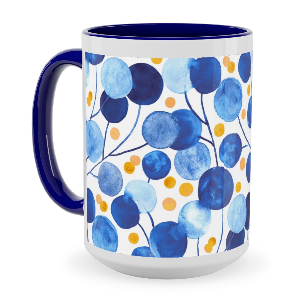 Pompom Plants - Cobalt & Gold Ceramic Mug, Blue,  , 15oz, Blue