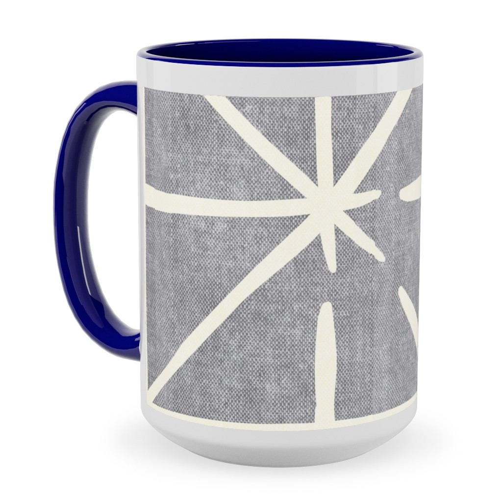 Geometric Triangles - Distressed - Grey Ceramic Mug, Blue, , 15oz, Gray, Gray