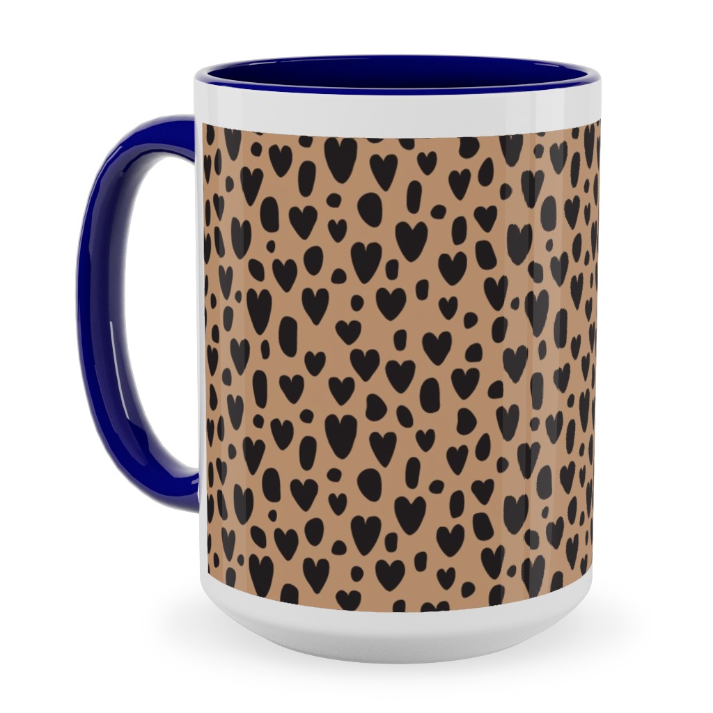 Leopard Hearts - Brown Ceramic Mug, Blue, , 15oz, Brown, Brown