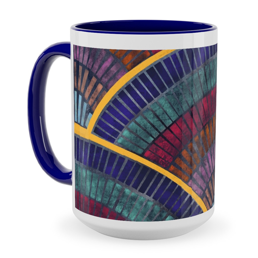 Moody Art Deco Tile - Dark Ceramic Mug, Blue, , 15oz, Multicolor
