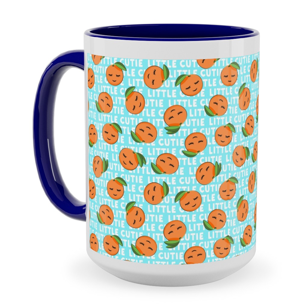 Little Cutie - Happy Oranges - Blue Ceramic Mug, Blue, , 15oz, Blue, True Blue