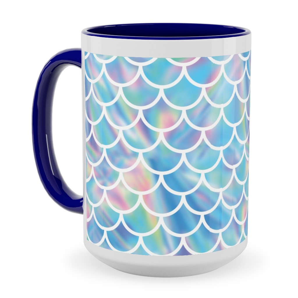 Mermaid Scales - Blue Ceramic Mug, Blue, , 15oz, Blue, True Blue