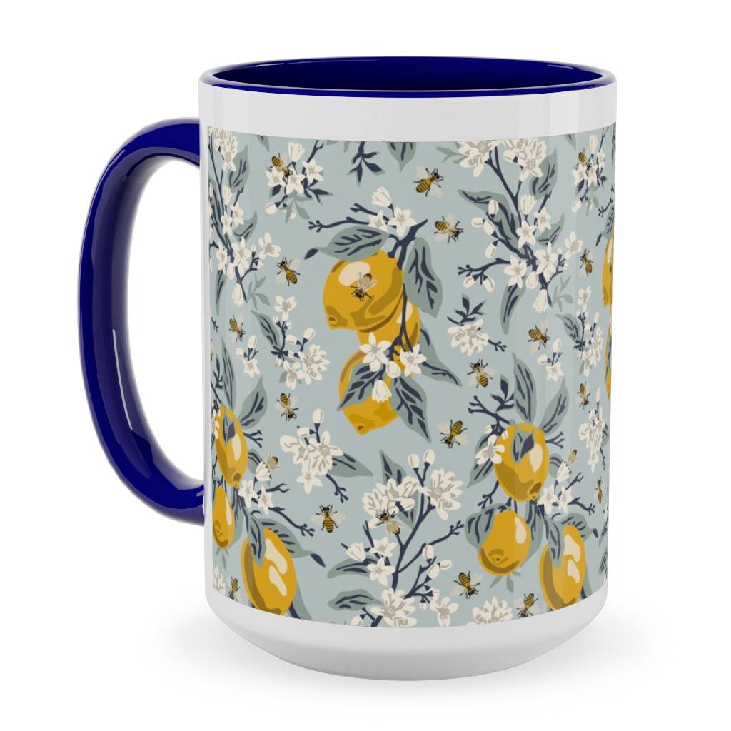 Bees & Lemons - Blue Ceramic Mug, Blue, , 15oz, Blue, True Blue