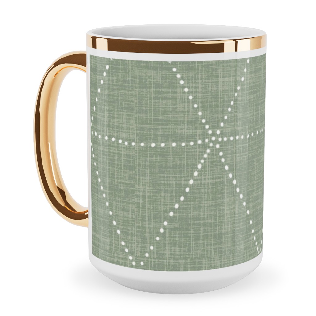 Boho Triangles - Sage Ceramic Mug, Gold Handle, , 15oz, Green, Classic Green
