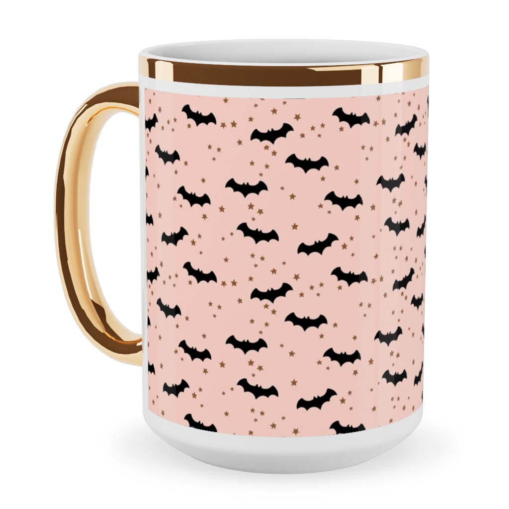 Twinkle Bats - Pink Ceramic Mug, Gold Handle, , 15oz, Pink, Bright Pink