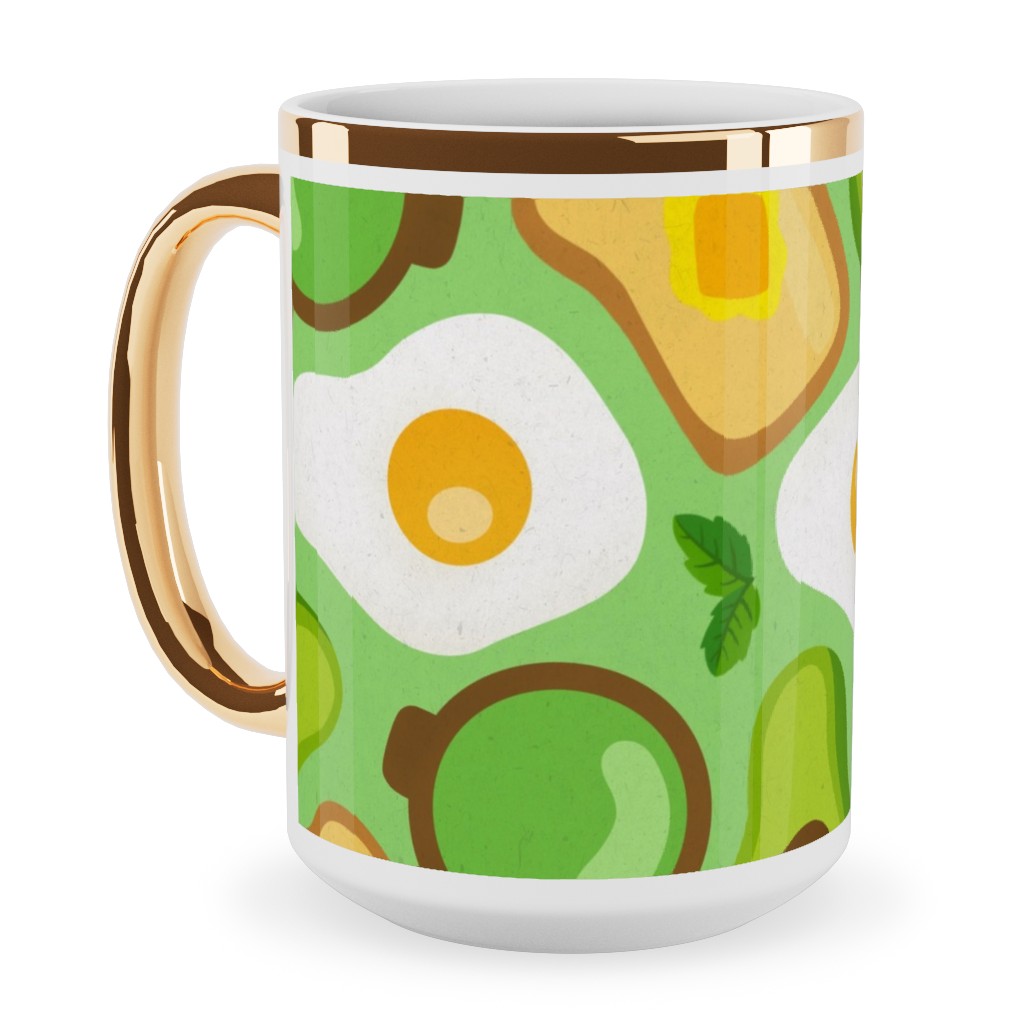Deconstructed Avocado Toast - Green Ceramic Mug, Gold Handle, , 15oz, Green, Classic Green