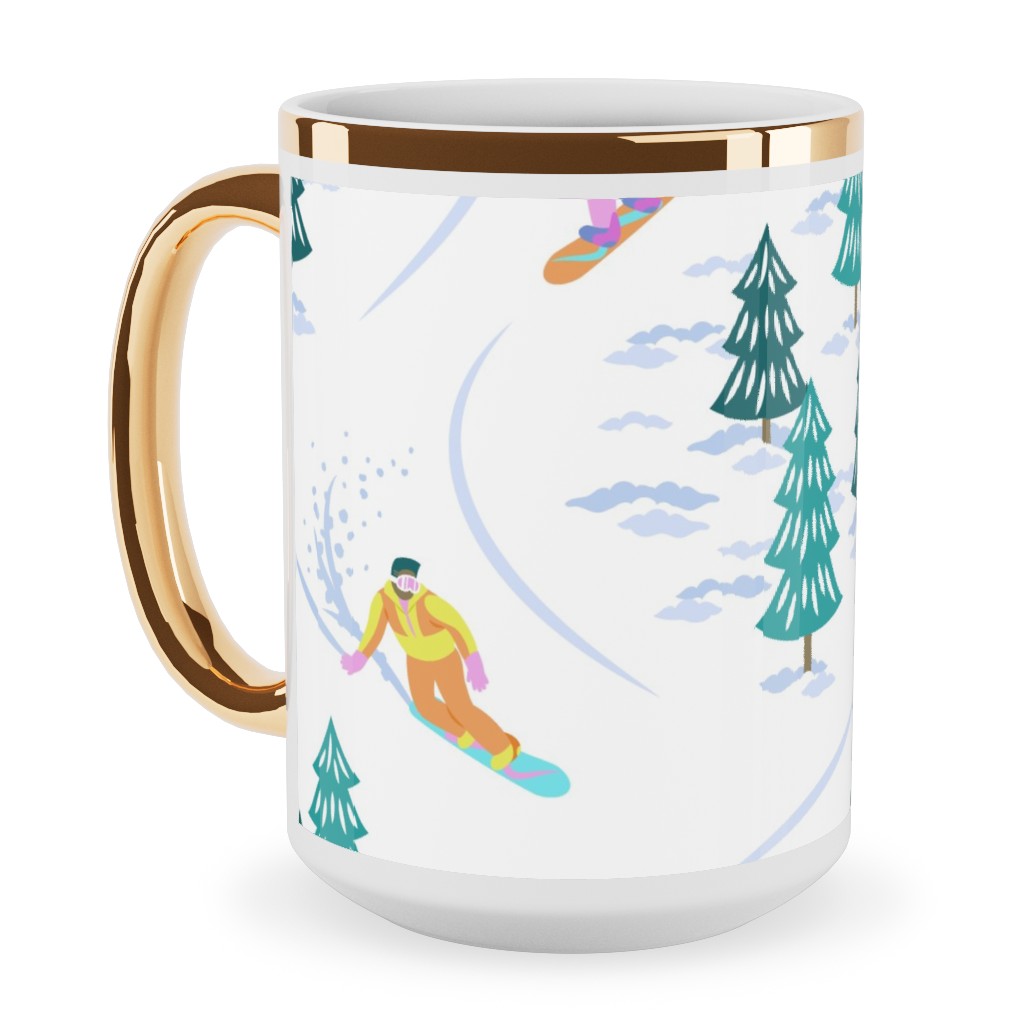 Cool Snowboarders - Multicolor Ceramic Mug, Gold Handle,  , 15oz, Green