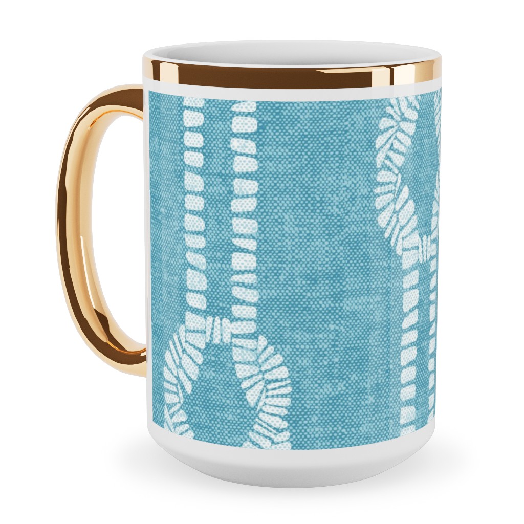 Nautical Coastal Square Rope Knots - Summer Blue Ceramic Mug, Gold Handle, , 15oz, Blue, True Blue