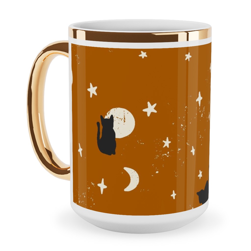 Black Cats - Burnt Orange Ceramic Mug, Gold Handle,  , 15oz, Orange