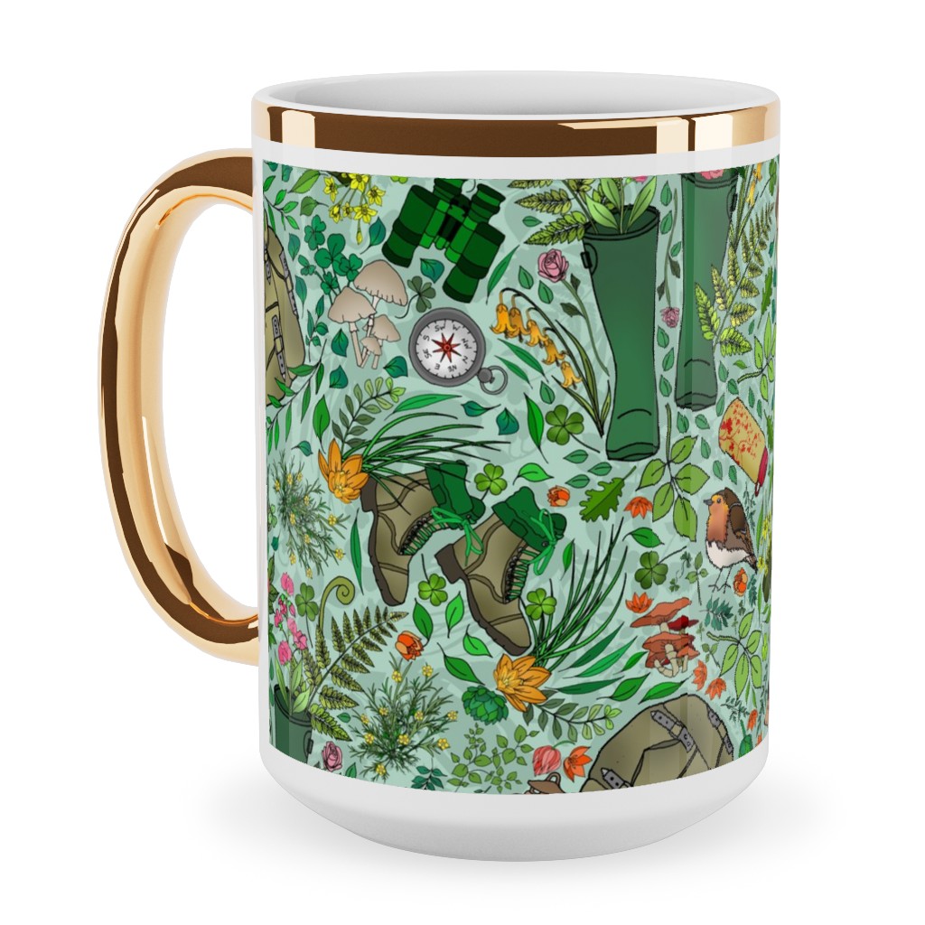 Hike Across the Emerald Isle - Multicolor Ceramic Mug, Gold Handle, , 15oz, Green, Classic Green