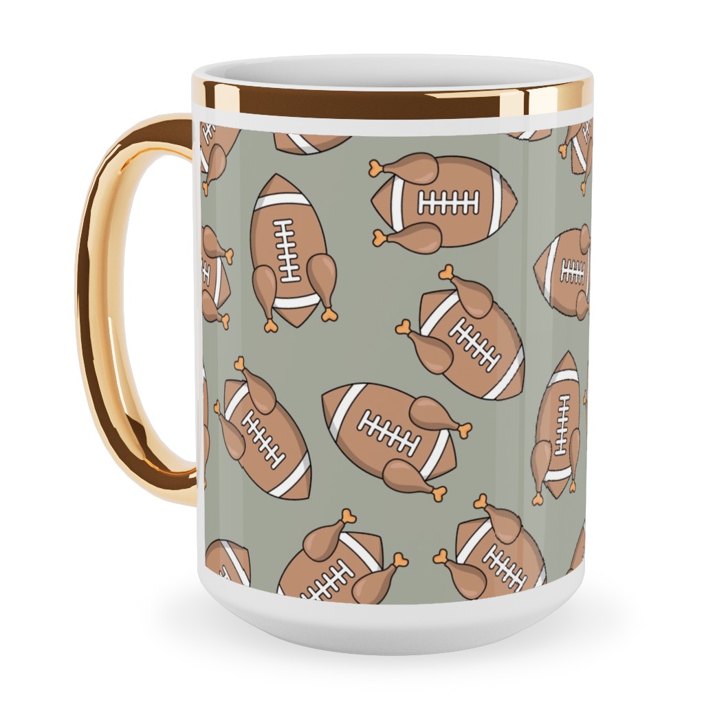 Turkey Football Ceramic Mug, Gold Handle,  , 15oz, Beige