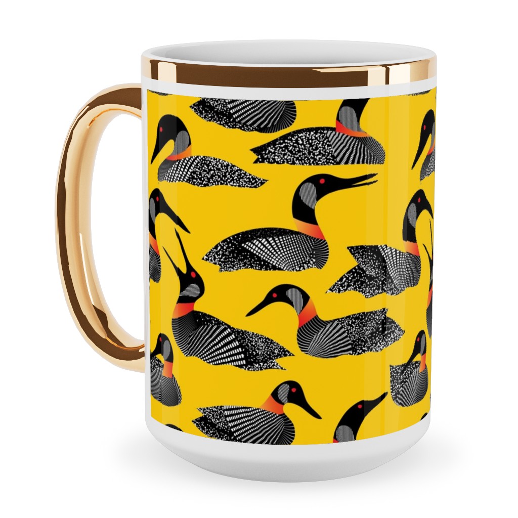 Common Loon of Canada - Yellow Ceramic Mug, Gold Handle, , 15oz, Yellow, Classic Yellow