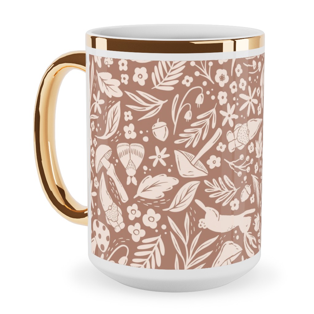 Enchanted Forest - Sienna Ceramic Mug, Gold Handle, , 15oz, Brown, Brown