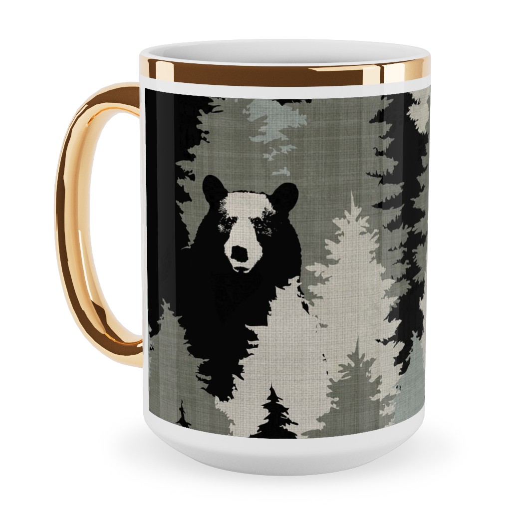 Bears Texture - Green Ceramic Mug, Gold Handle,  , 15oz, Green