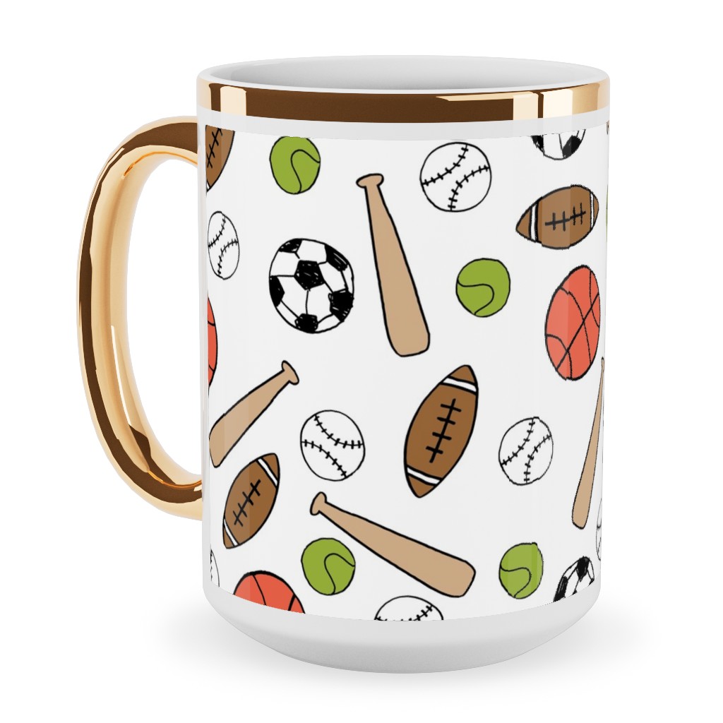 Sports - Multicolor Ceramic Mug, Gold Handle,  , 15oz, Multicolor