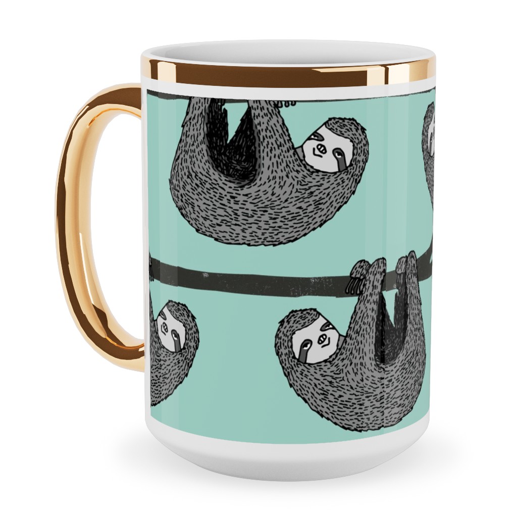 Sloth - Mint Ceramic Mug, Gold Handle,  , 15oz, Green