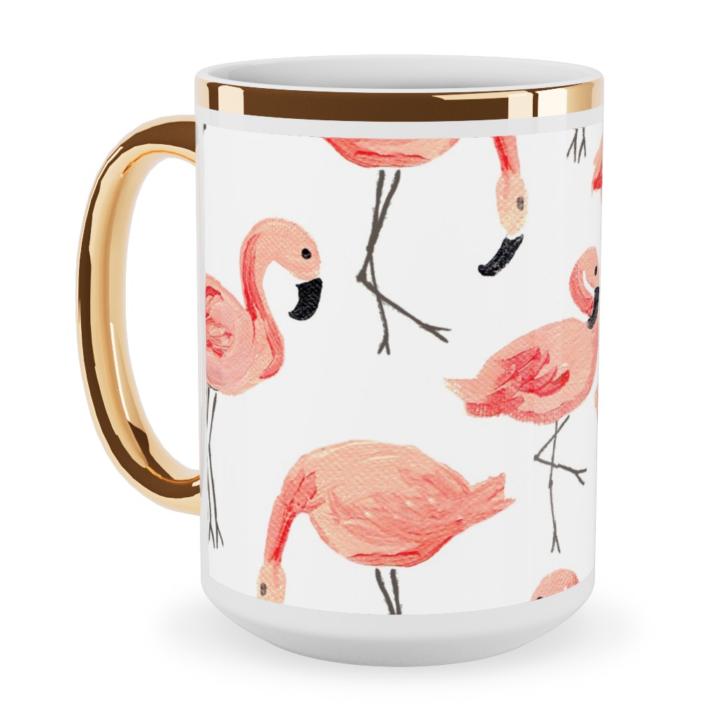 Flamingo Party - Pink Ceramic Mug, Gold Handle,  , 15oz, Pink