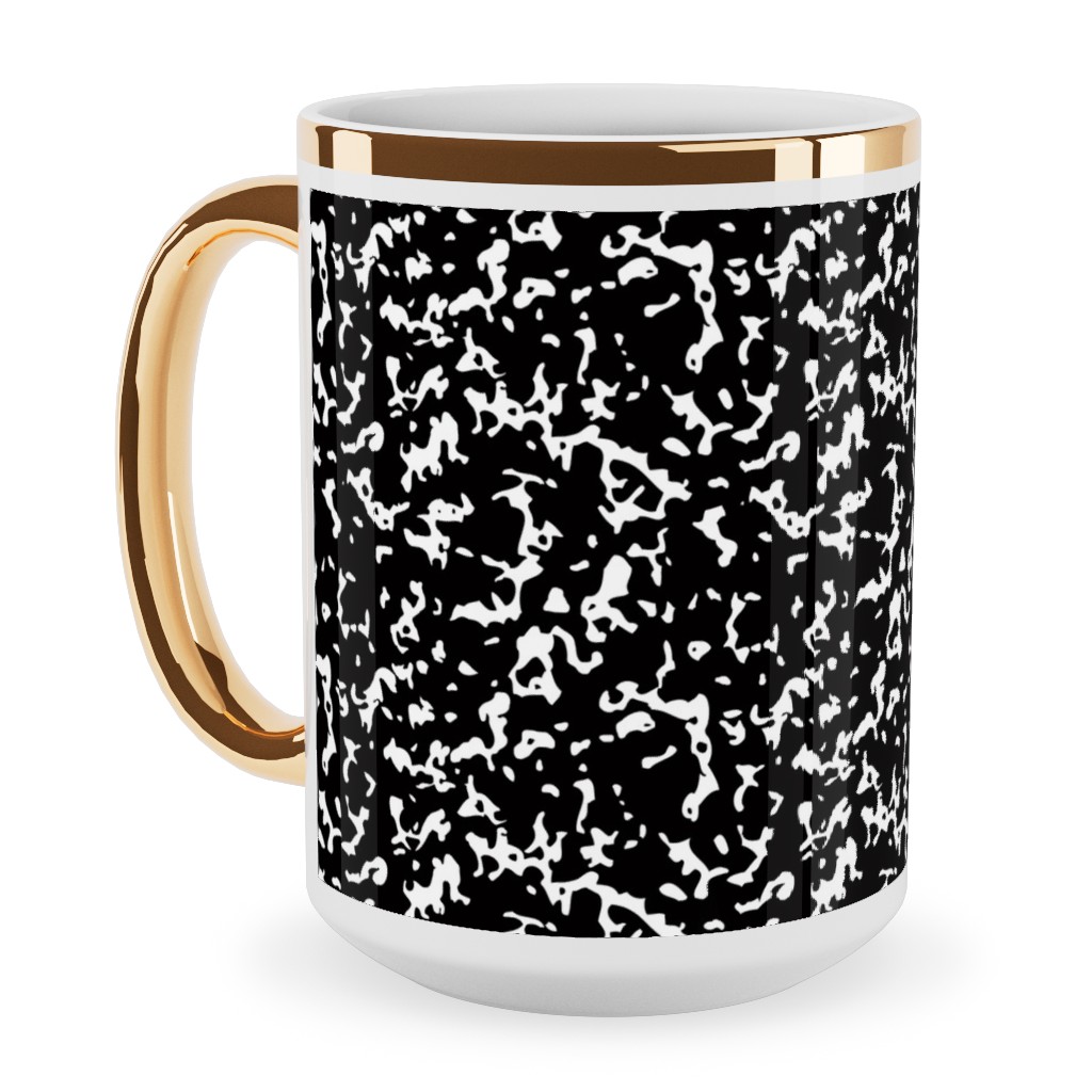 Composition Notebook - Black and White Ceramic Mug, Gold Handle,  , 15oz, Black