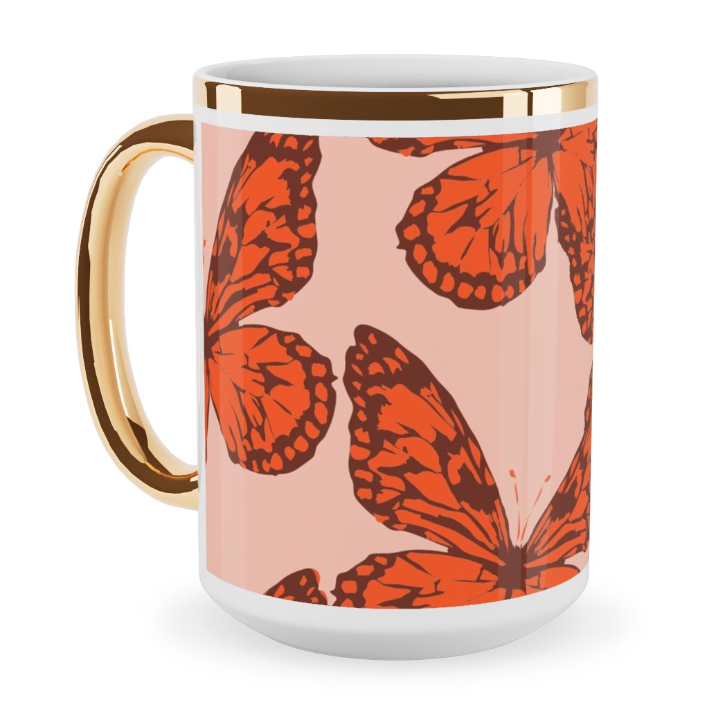 Butterfly Ceramic Mug, Gold Handle, , 15oz, Orange, Fawn
