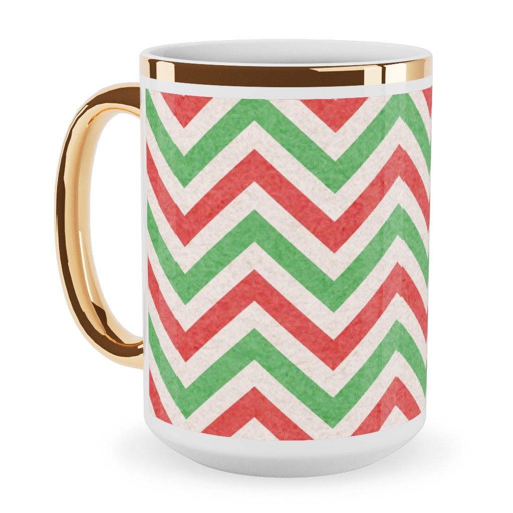 Mottled Holiday Zigzags Ceramic Mug, Gold Handle, , 15oz, Multicolor