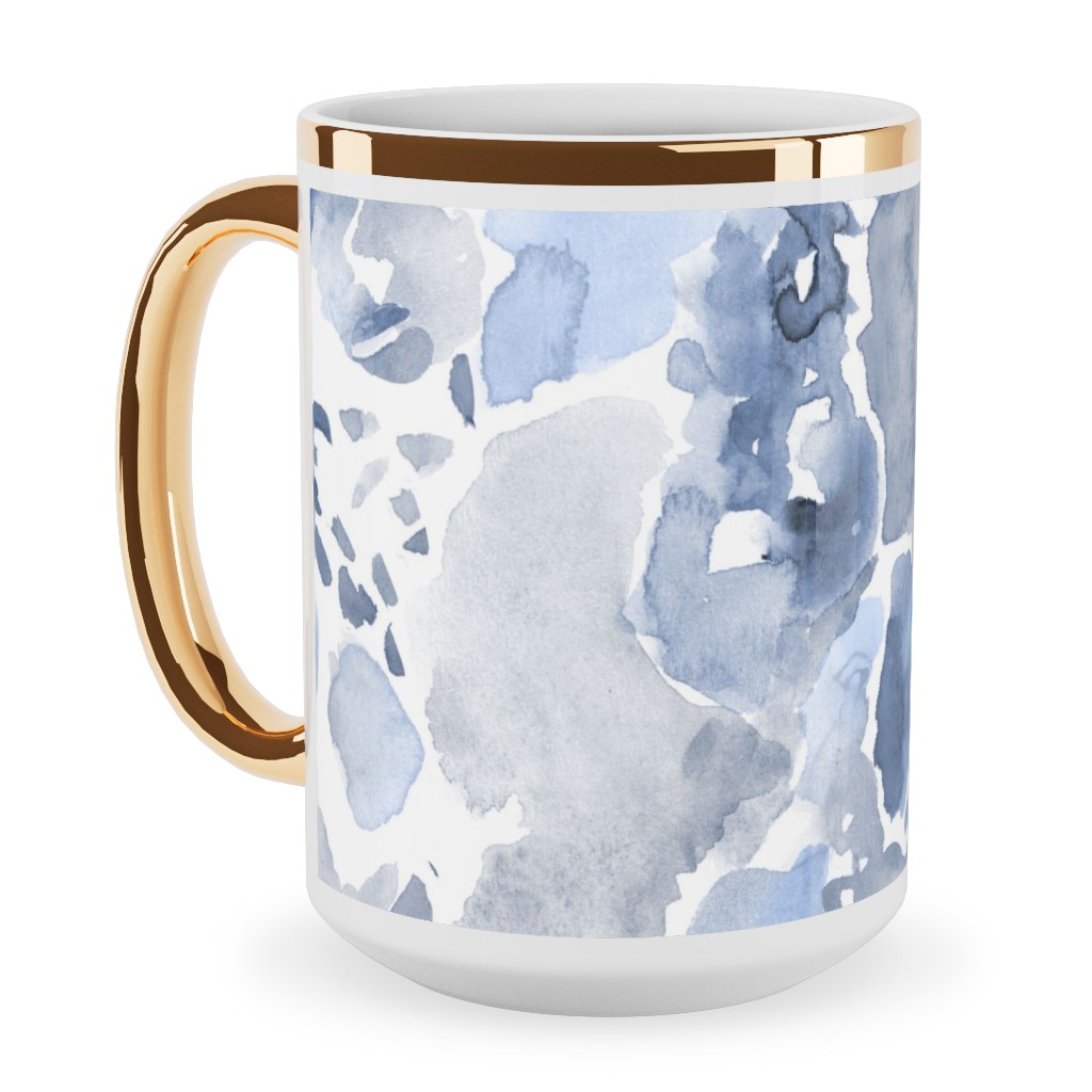 Happy Abstract Watercolor Ceramic Mug, Gold Handle, , 15oz, Blue, Marine Layer