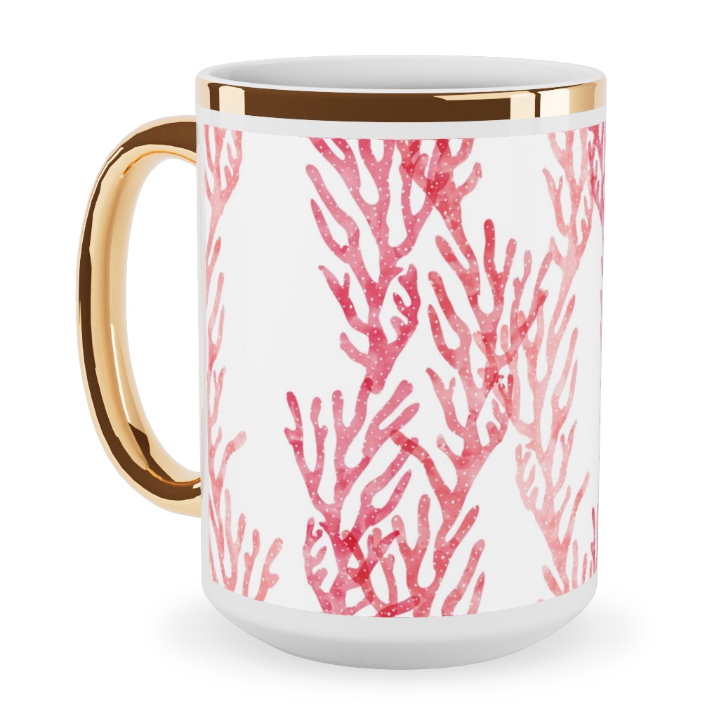 Coral - Pink Ceramic Mug, Gold Handle,  , 15oz, Pink