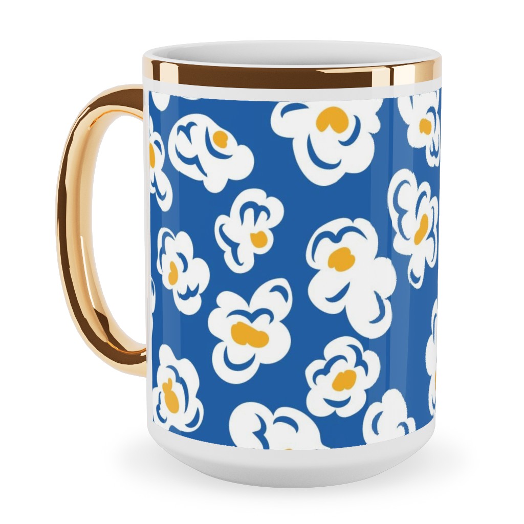 Pop, Pop, Popcorn - Blue Ceramic Mug, Gold Handle, , 15oz, Blue, True Blue
