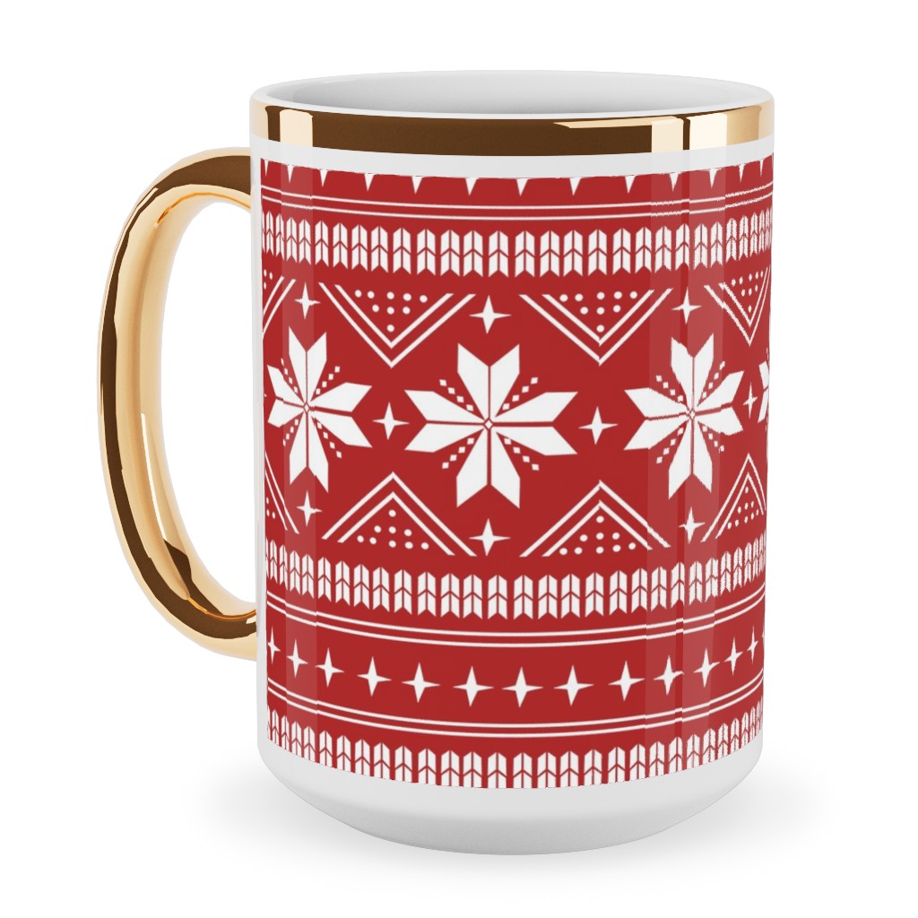 Nordic Sweater - Red Ceramic Mug, Gold Handle,  , 15oz, Red