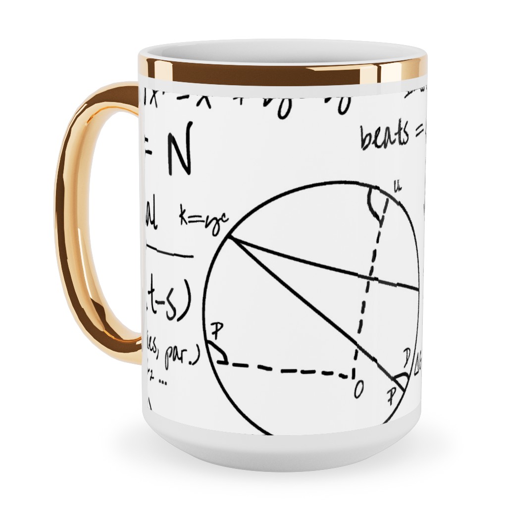 Common Equations Ceramic Mug, Gold Handle,  , 15oz, White