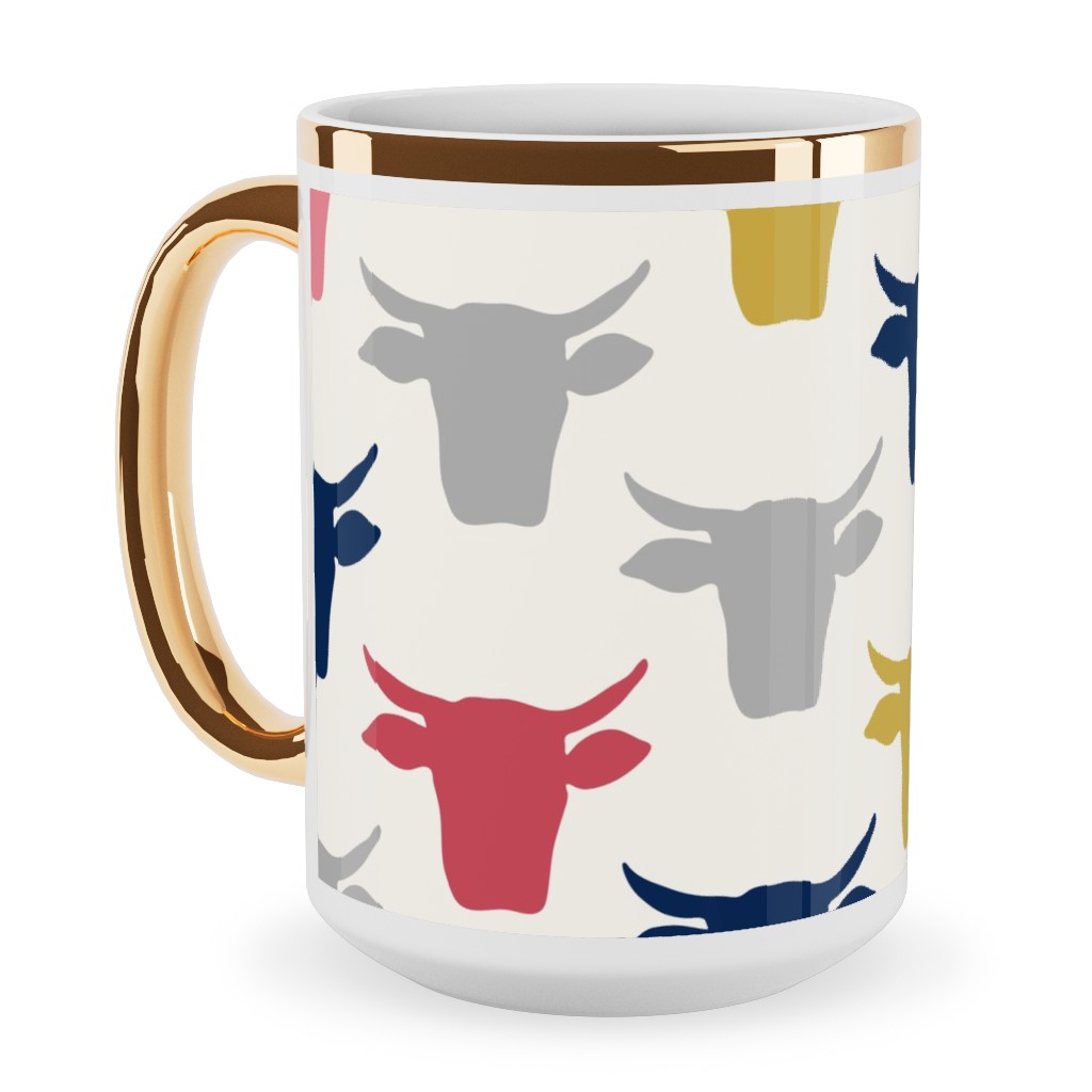 Cows Ceramic Mug, Gold Handle, , 15oz, Multicolor, Volcano