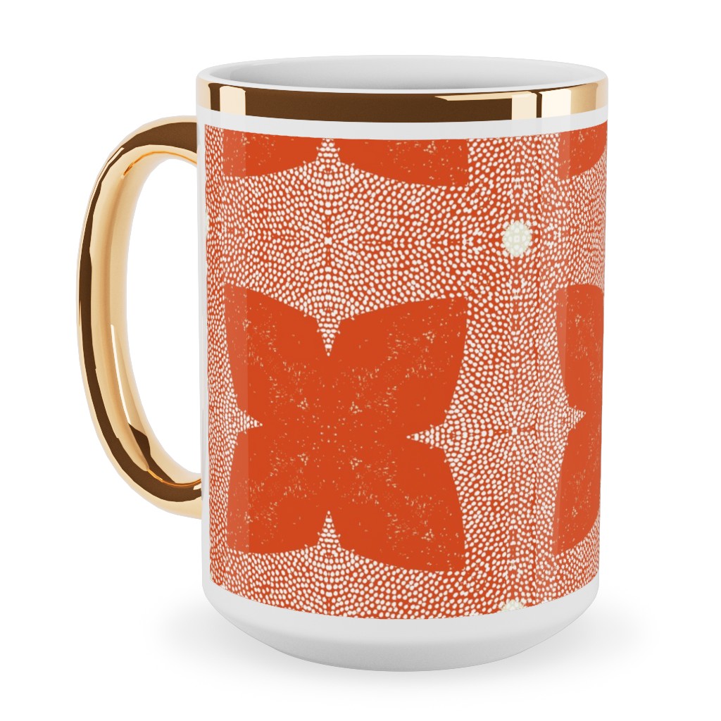 Red Geo Garden - Red Ceramic Mug, Gold Handle,  , 15oz, Red