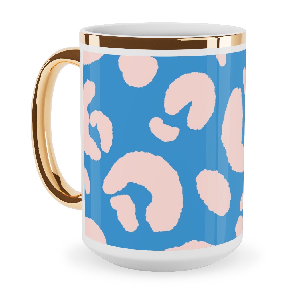 Jaguar Spots - Blue Ceramic Mug, Gold Handle, , 15oz, Blue, True Blue