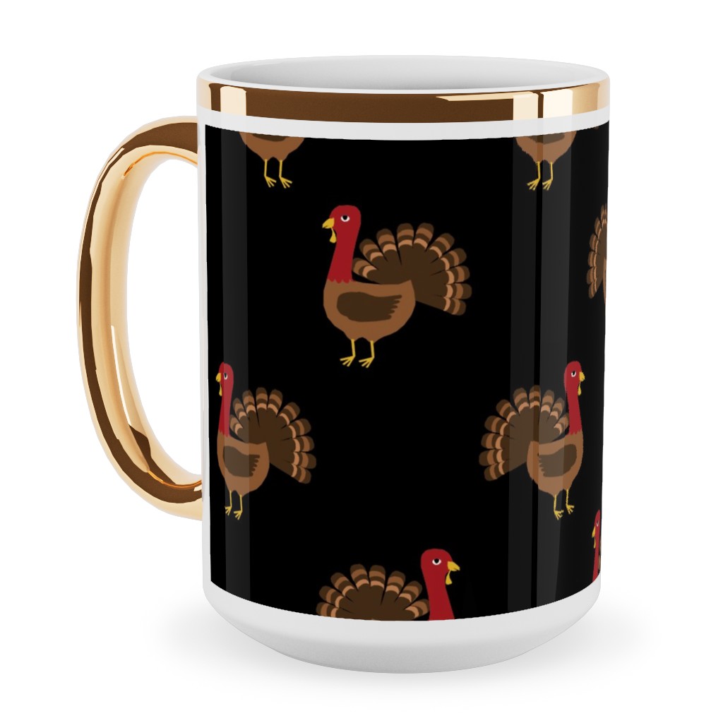 Turkey Toss Ceramic Mug, Gold Handle, , 15oz, Black, Rich Black