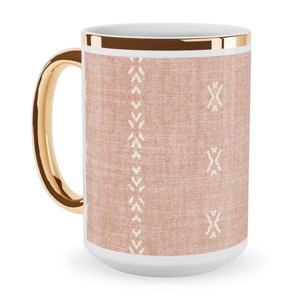 Playa Tribal Stripe - Pink Ceramic Mug, Gold Handle, , 15oz, Pink, Bright Pink