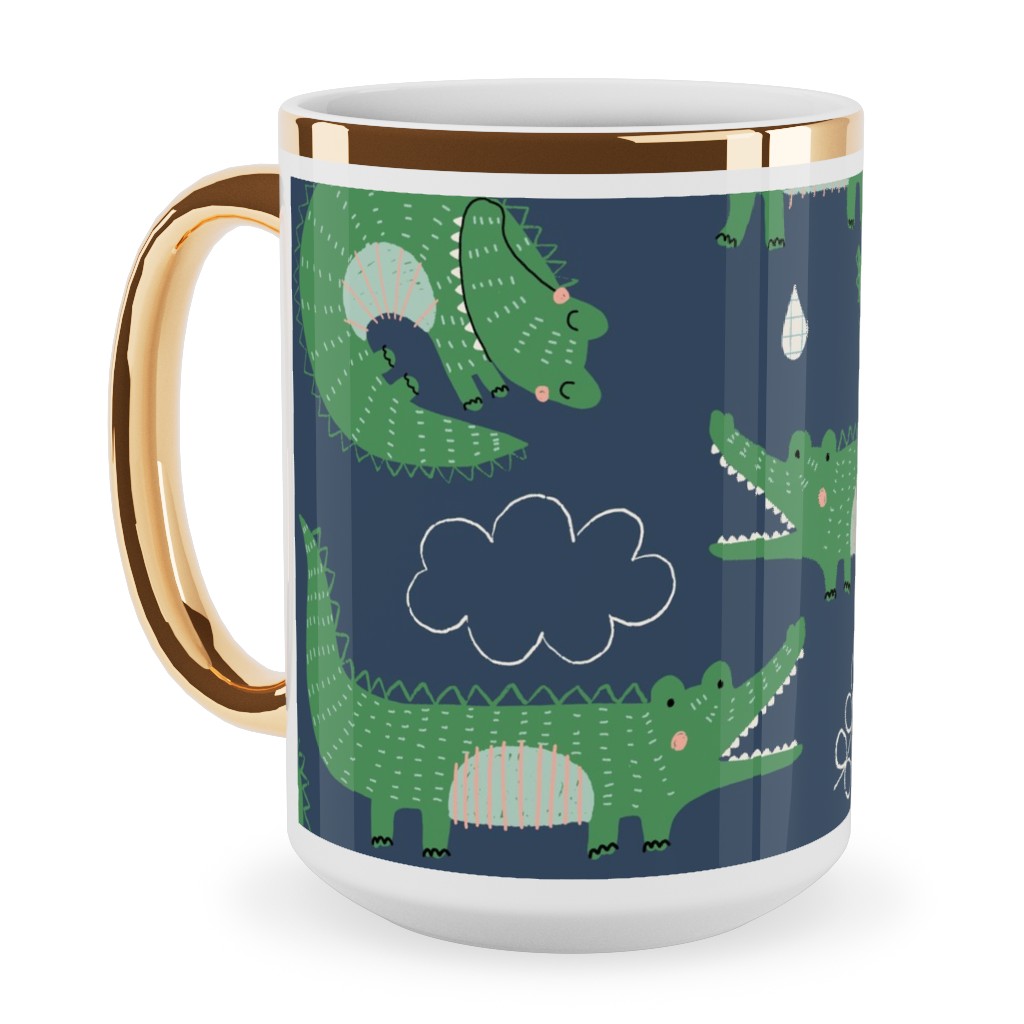 Cute Alligators - Green Ceramic Mug, Gold Handle, , 15oz, Green, Classic Green