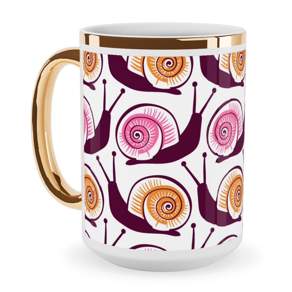 Snails Ceramic Mug, Gold Handle,  , 15oz, Pink
