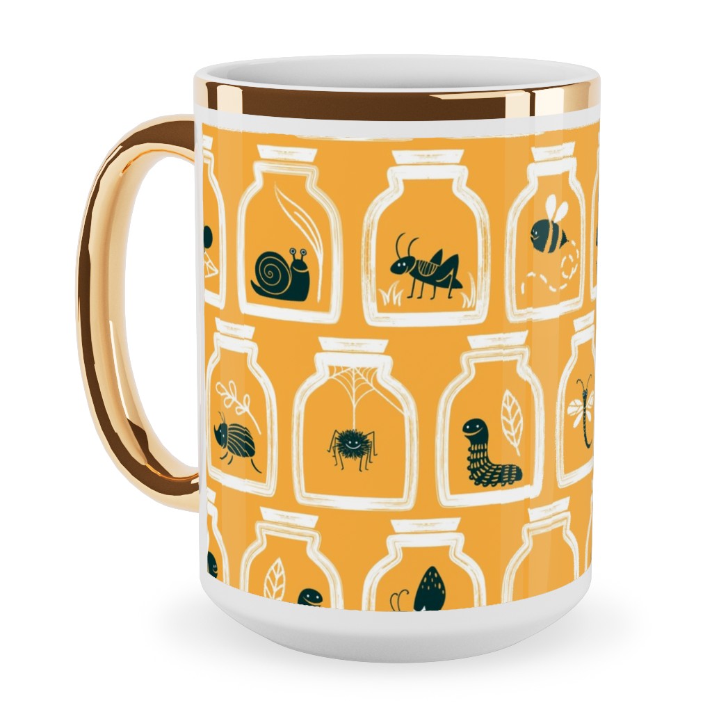 a Collection of Bugs Ceramic Mug, Gold Handle, , 15oz, Yellow, Eggyolk