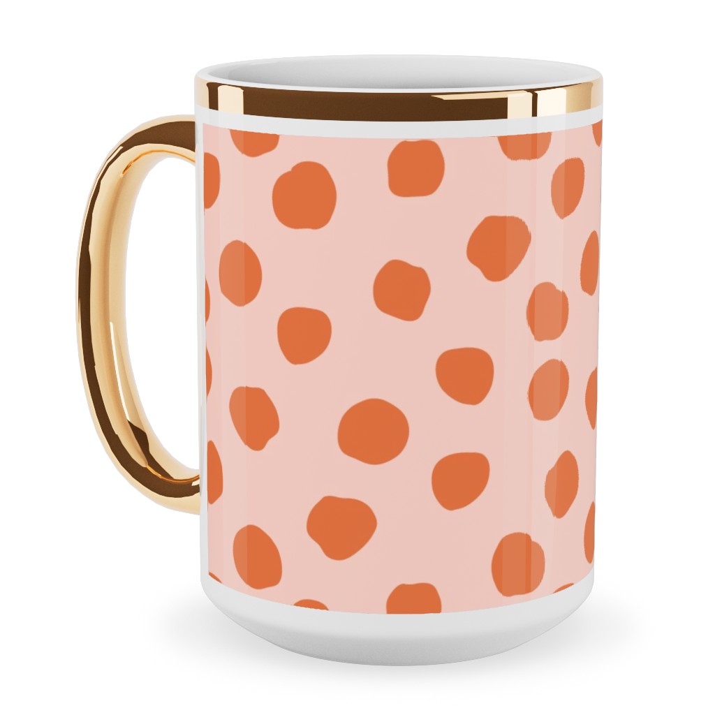 Dotty - Pink and Orange Ceramic Mug, Gold Handle, , 15oz, Pink, Bright Pink