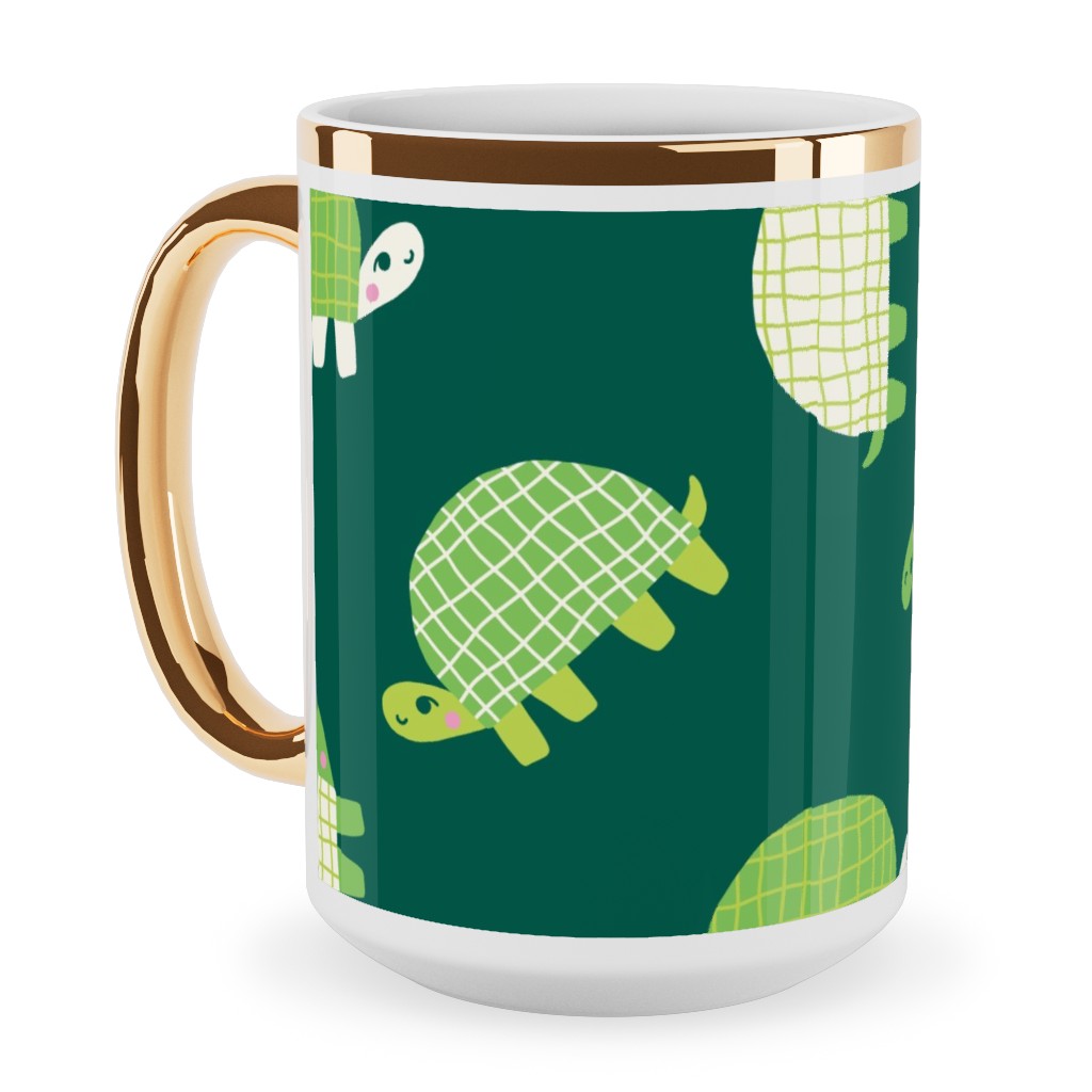 Turtles - Green Ceramic Mug, Gold Handle, , 15oz, Green, Classic Green
