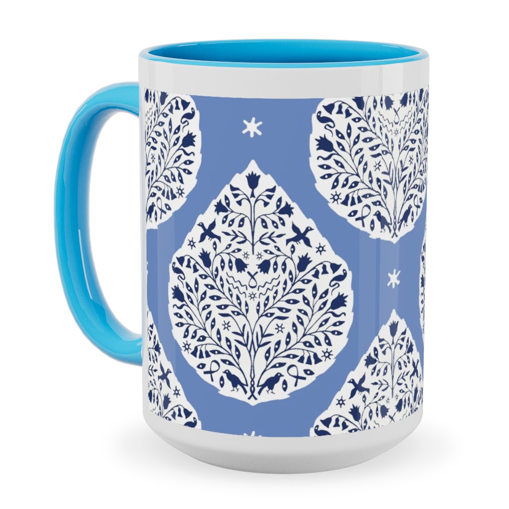 Conway Paisley - Cobalt and Navy Ceramic Mug, Light Blue,  , 15oz, Blue