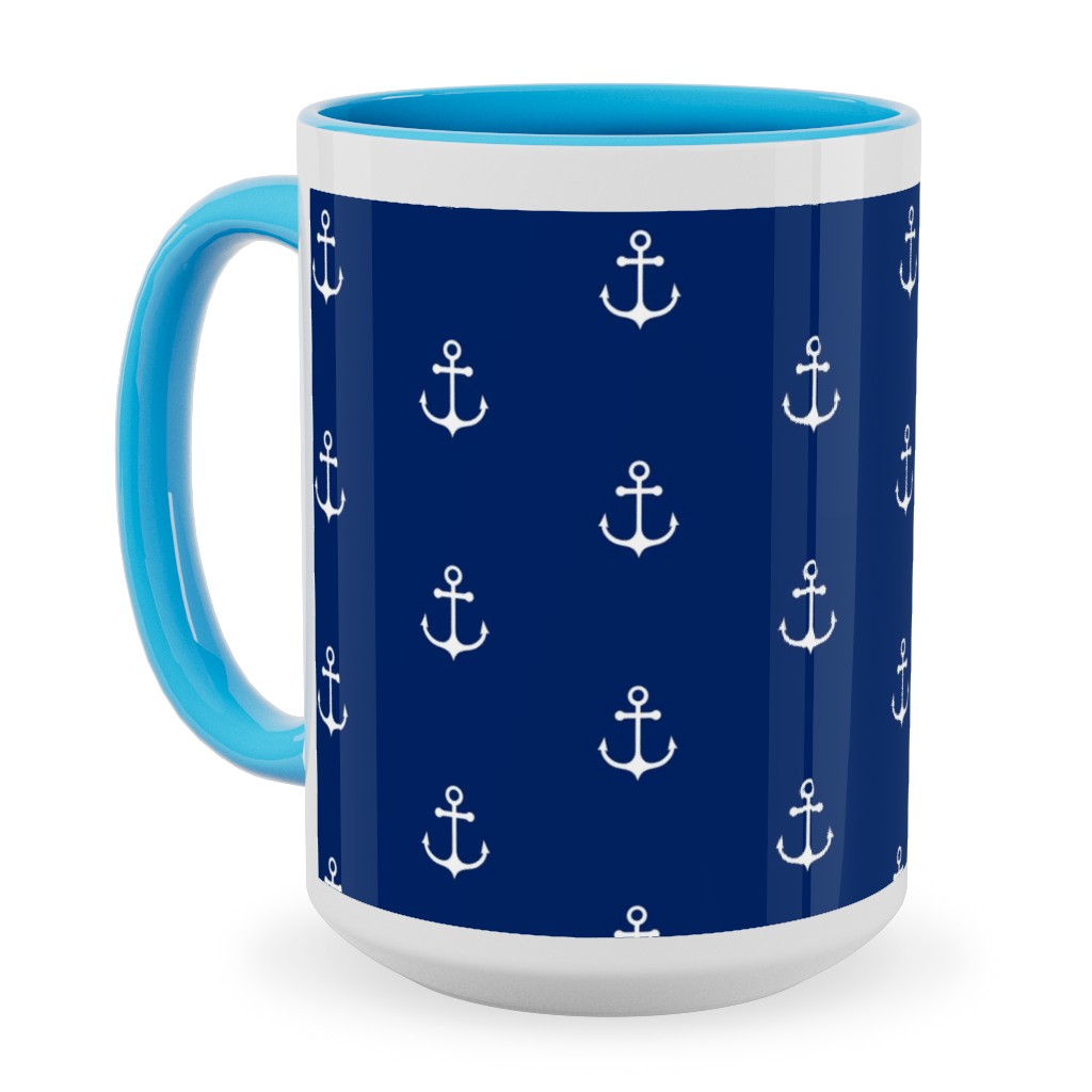 Anchor - Cobalt Blue Ceramic Mug, Light Blue,  , 15oz, Blue