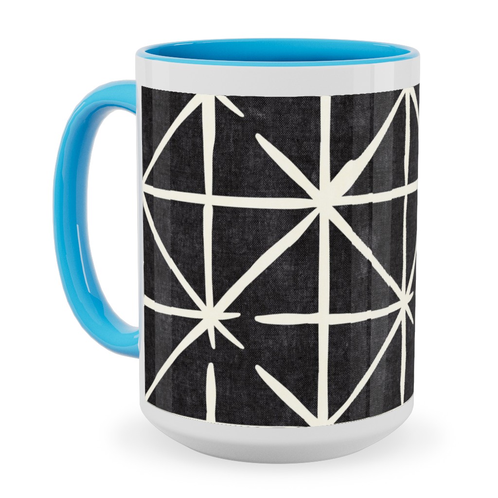 Geometric Triangles - Distressed Geometric Ceramic Mug, Light Blue, , 15oz, Black, Black