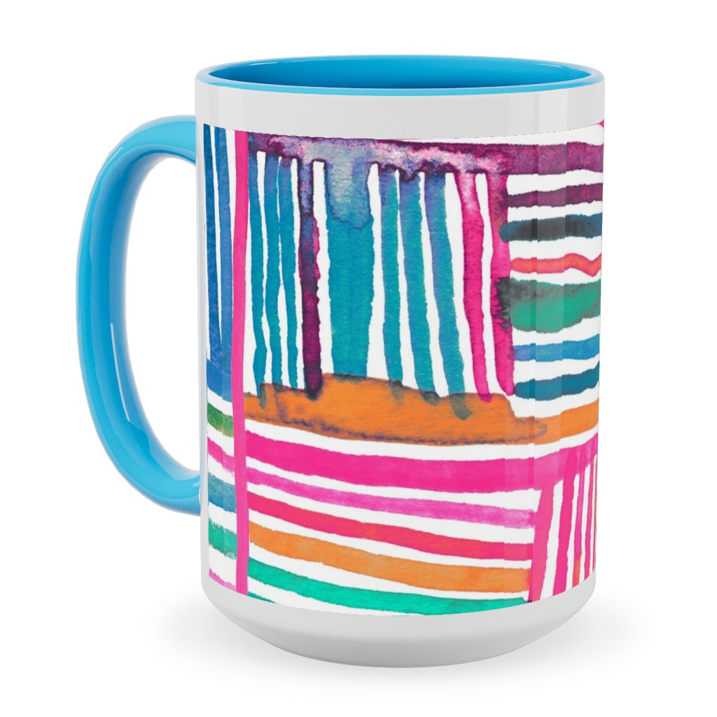 Linear Meditation Ceramic Mug, Light Blue, , 15oz, Multicolor, Hot Pink