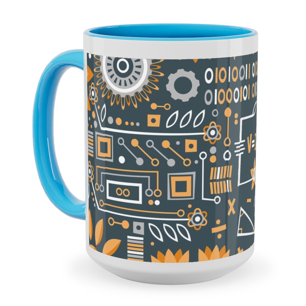 Flowers and Stem Ceramic Mug, Light Blue, , 15oz, Yellow, Eggyolk